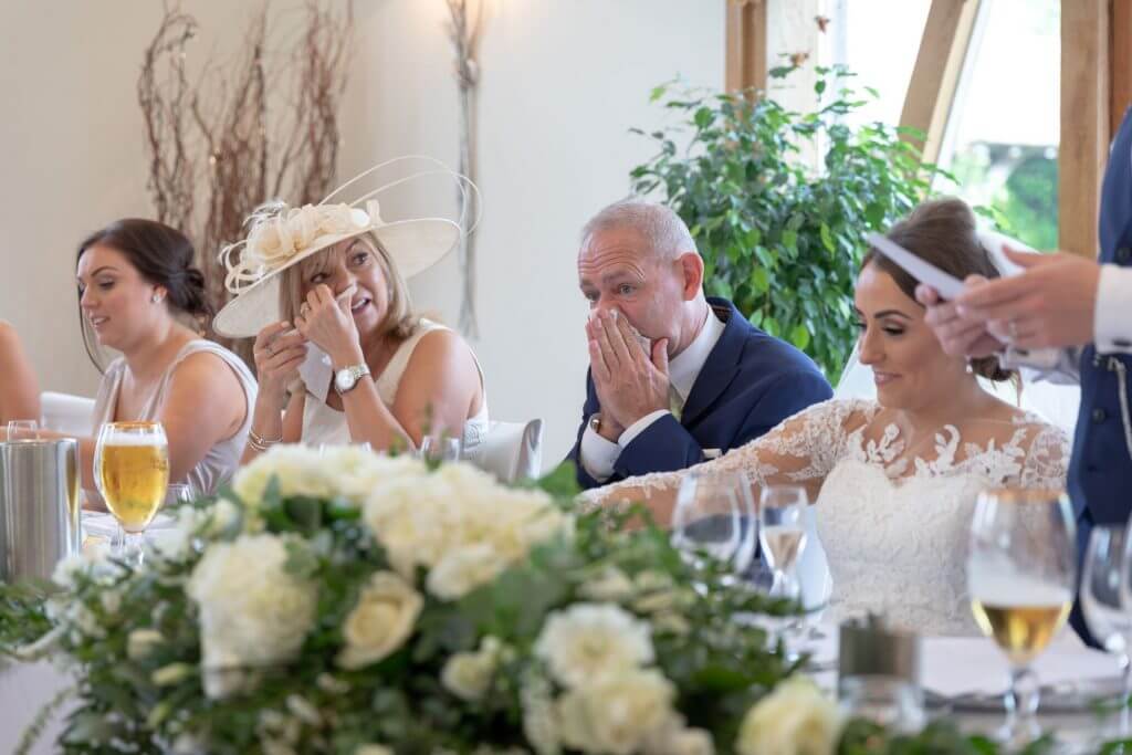 13 tearful mother and father of the bride dinner reception mythe barn luxury venue leicestershire oxfordshire wedding photography