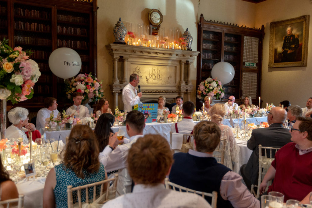81 reception dinner guests hear father of bride speech the elvetham hartley wintney hampshire oxford wedding photography