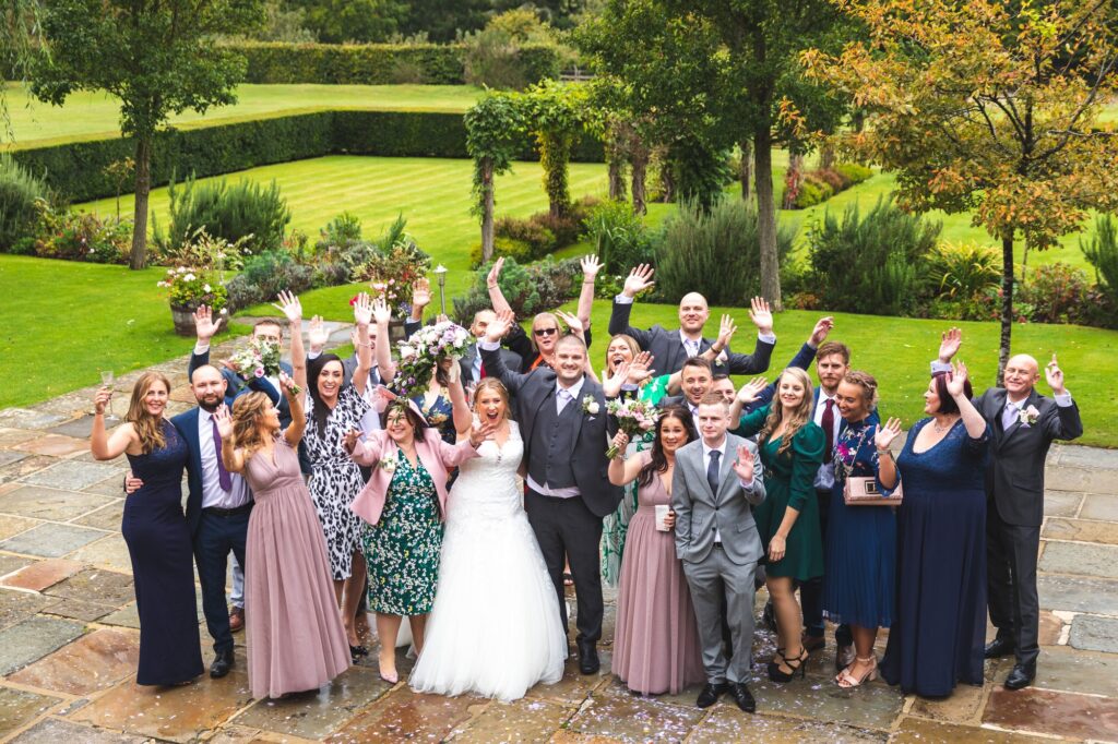 waving bridal party covid wedding cain manor gardens surrey oxford wedding photographers